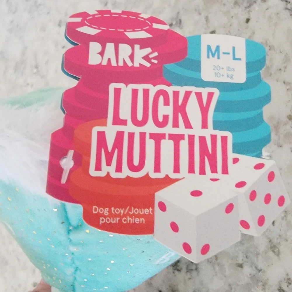 Bark‎ Box Lucky Muttini Dog Toy Martini Plush Squeaker Crinkle Fluff Barkbox NEW